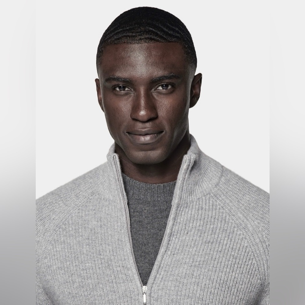 Moncrief London Ribbed Quarter Zip Cashmere Wool Blend, Light Grey, Size L